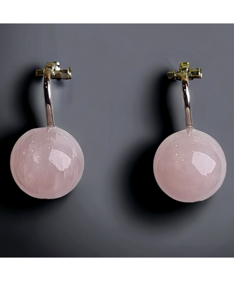 Boucles Quartz rose boules Argent 925