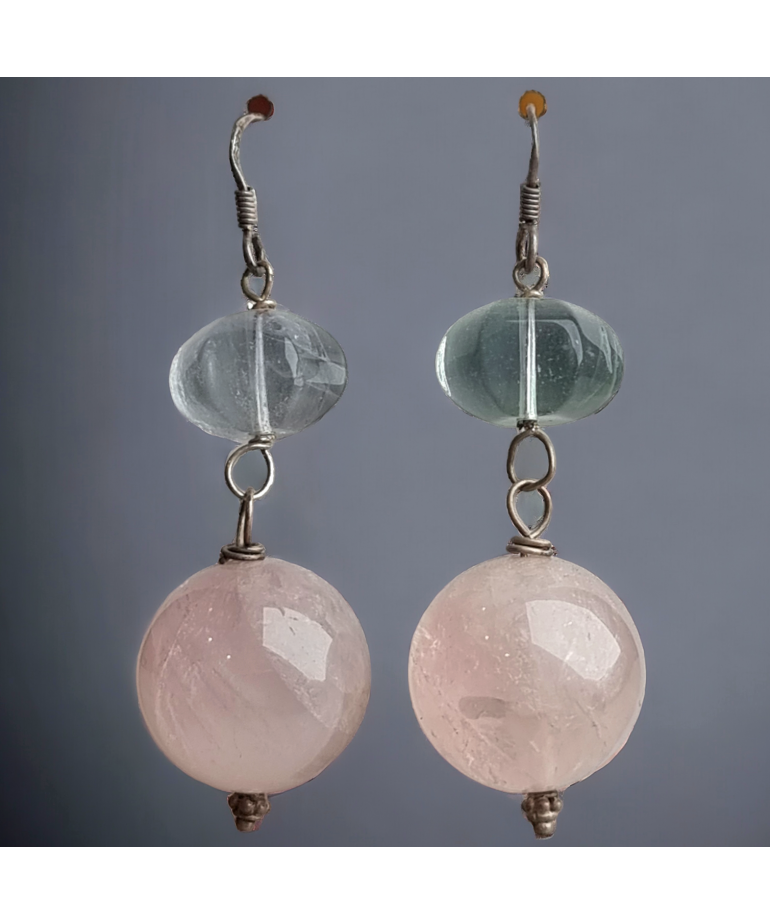 Boucles Quartz rose & Fluorite Argent 925