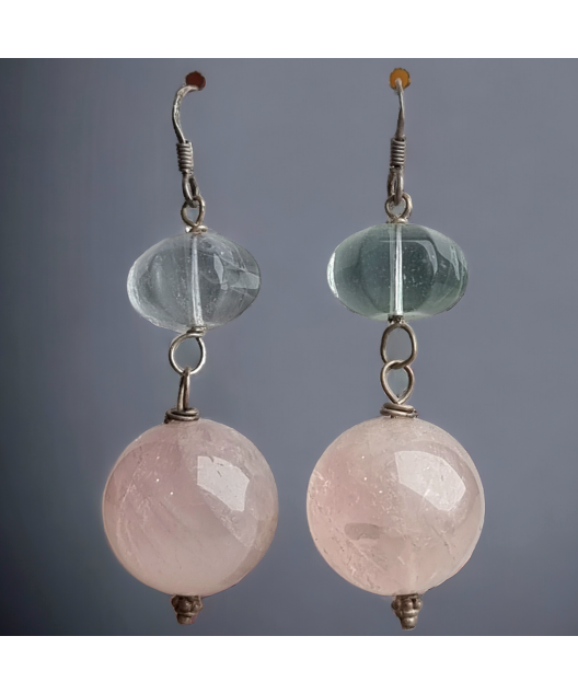 Boucles Quartz rose & Fluorite Argent 925