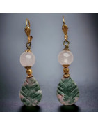 Boucles Quartz rose & Unakite Laiton