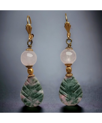 Boucles Quartz rose & Unakite Laiton