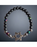 Bracelet Hématite Bismuth & billes d'acier avec Etoile de David 6mm