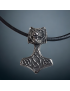 Pendentif Tête de loup & marteau de Thor Acier sur lacet cuir