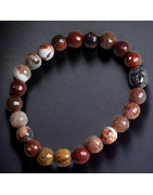 Bracelet Agate mousse & Jaspe facettées avec Bouddha Hématite