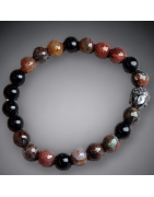Bracelet Agate mousse Onyx & Jaspe facettées avec Bouddha Hématite