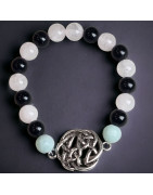 Bracelet Amazonite Onyx & Quartz rose facettées avec Nœud celtique
