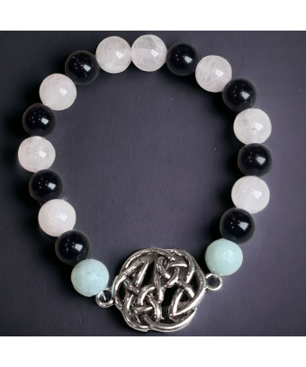 Bracelet Amazonite Onyx & Quartz rose facettées avec Nœud celtique