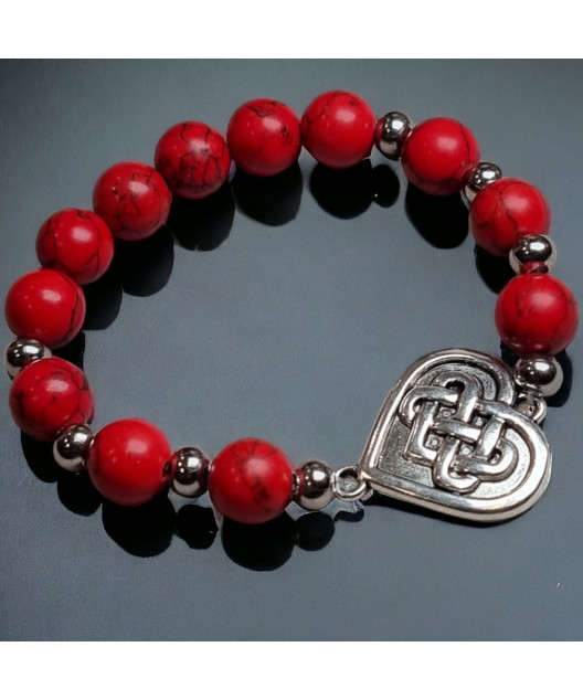 Bracelet Jaspe Impérial Cœur & Nœud celtique Pierres de 8mm