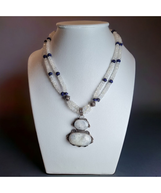 Collier Pierre de lune & Lapis-lazuli Argent 925