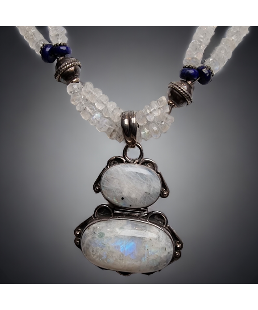 Collier Pierre de lune & Lapis-lazuli Argent 925