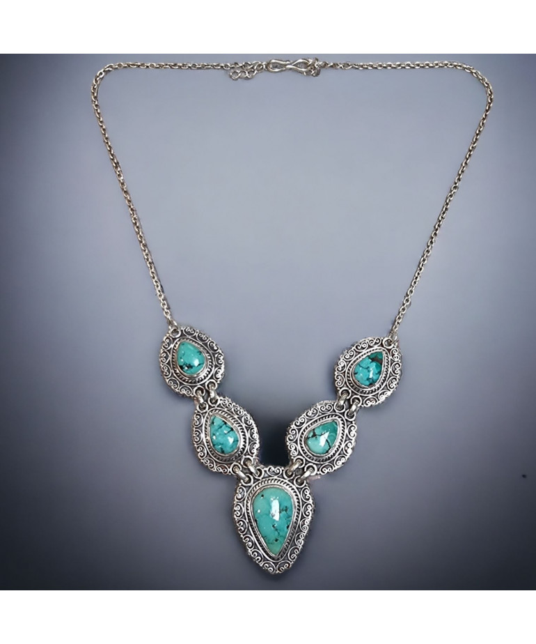 Collier Turquoise Ethnique Argent 925