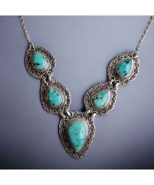 Collier Turquoise Ethnique Argent 925