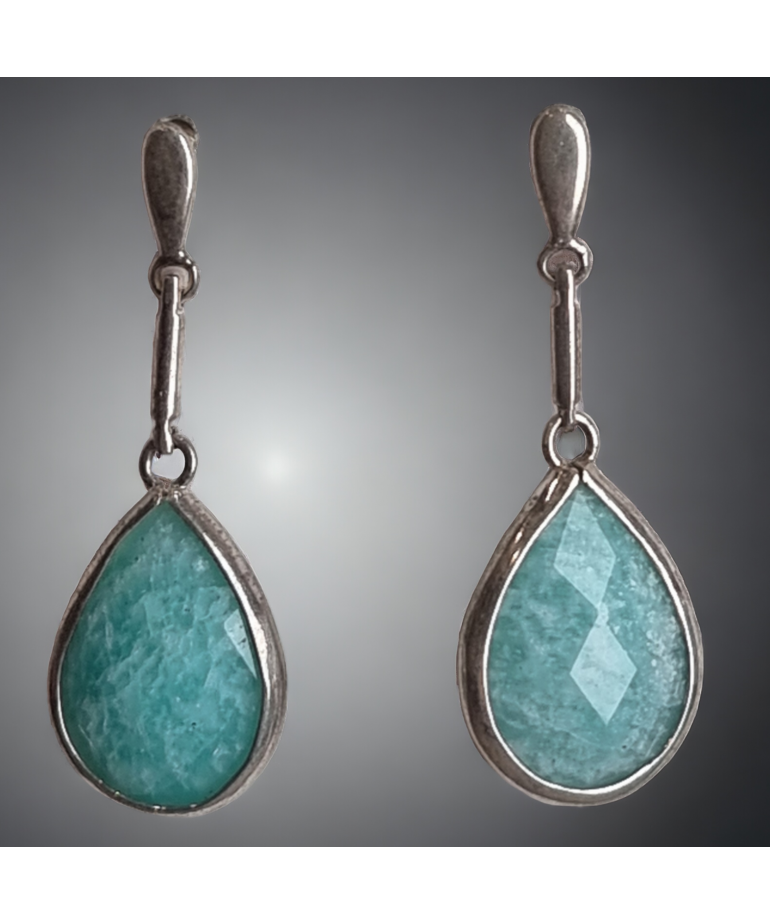 Boucles d'oreilles Amazonite serties Argent 925