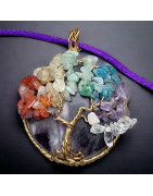 Pendentif  Améthyste 7 Chakras Arbre de vie GM sur cordon