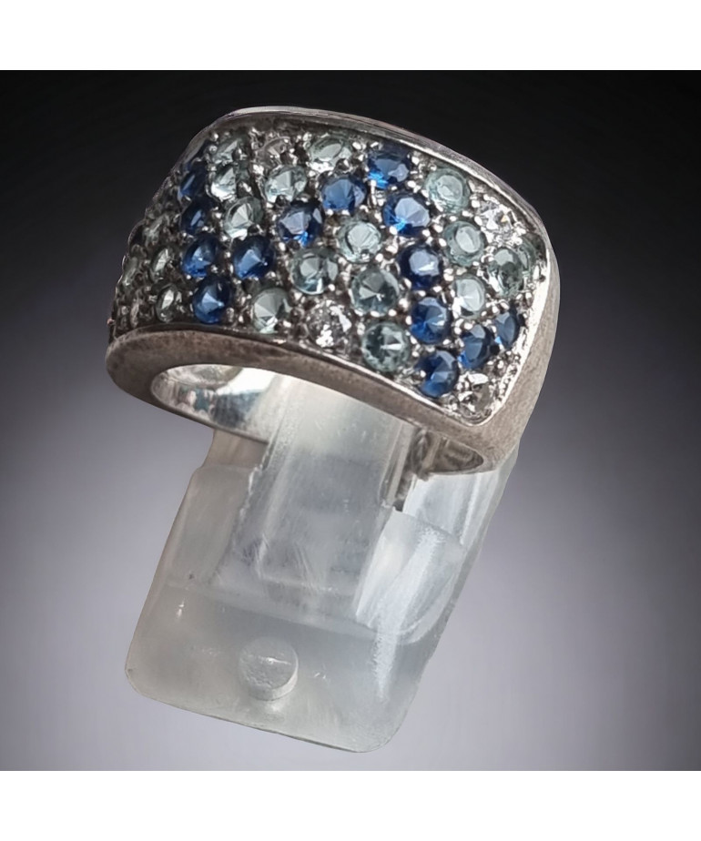 Bague Saphir Aigue marine & Zirconium Argent 925 Taille 55