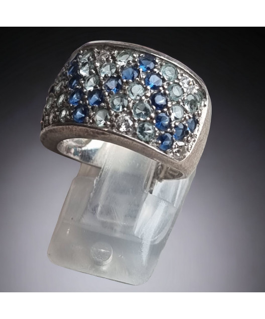 Bague Saphir Aigue marine & Zirconium Argent 925 Taille 55