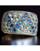 Bague Saphir Aigue marine & Zirconium Argent 925 Taille 55