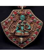 Pendentif Turquoise Rubis Emeraude et Corail Déesse Tara Vermeil sur cordon
