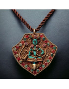 Pendentif Turquoise Rubis Emeraude et Corail Déesse Tara Vermeil sur cordon