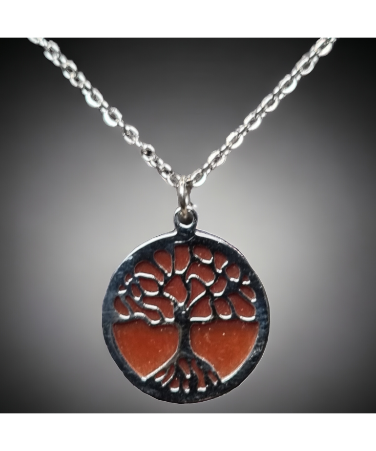 Pendentif Cornaline Arbre de vie avec chaîne