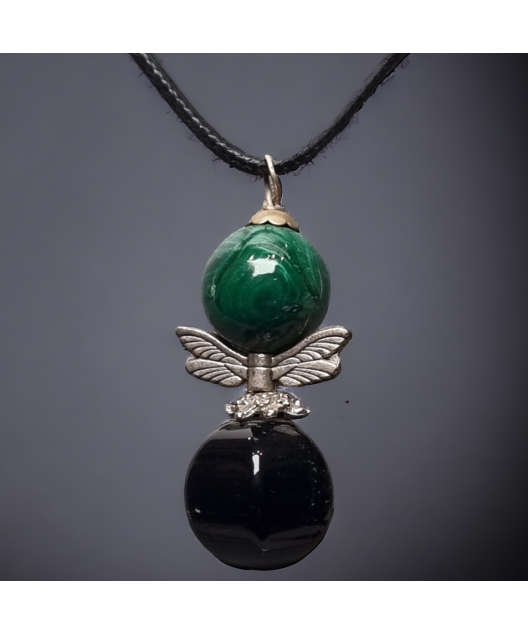Pendentif Malachite & Onyx avec cordon