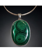 Pendentif Malachite sertie & chaîne Argent 925