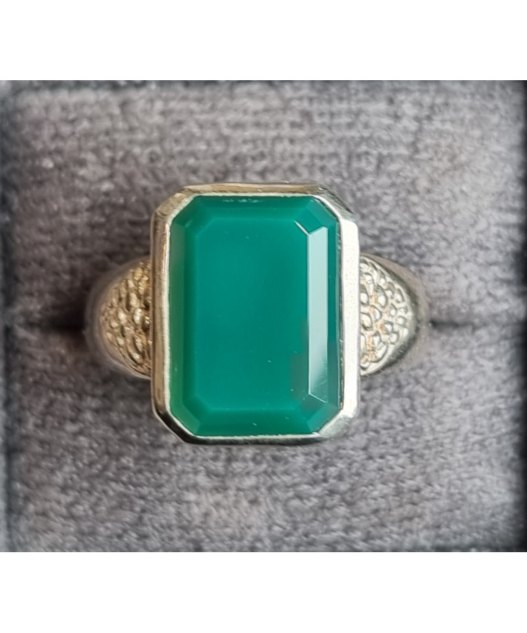 Bague Agate verte naturelle Argent 925 Taille 56