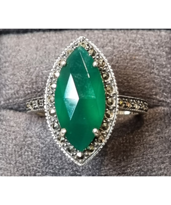 Bague Agate verte naturelle Argent 925 Taille 59