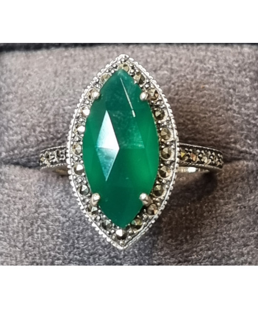 Bague Agate verte naturelle Argent 925 Taille 59