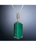 Pendentif Malachite et Zirconium avec chaîne argent 925