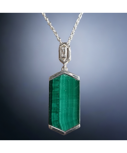 Pendentif Malachite et Zirconium avec chaîne argent 925