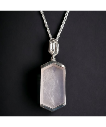 Pendentif Quartz rose et Zirconium avec chaîne argent 925