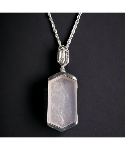 Pendentif Quartz rose et Zirconium avec chaîne argent 925
