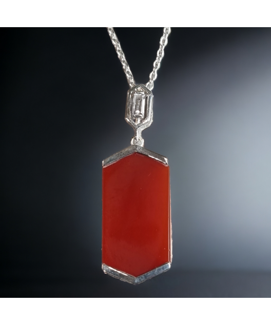 Pendentif Cornaline et Zirconium avec chaîne argent 925