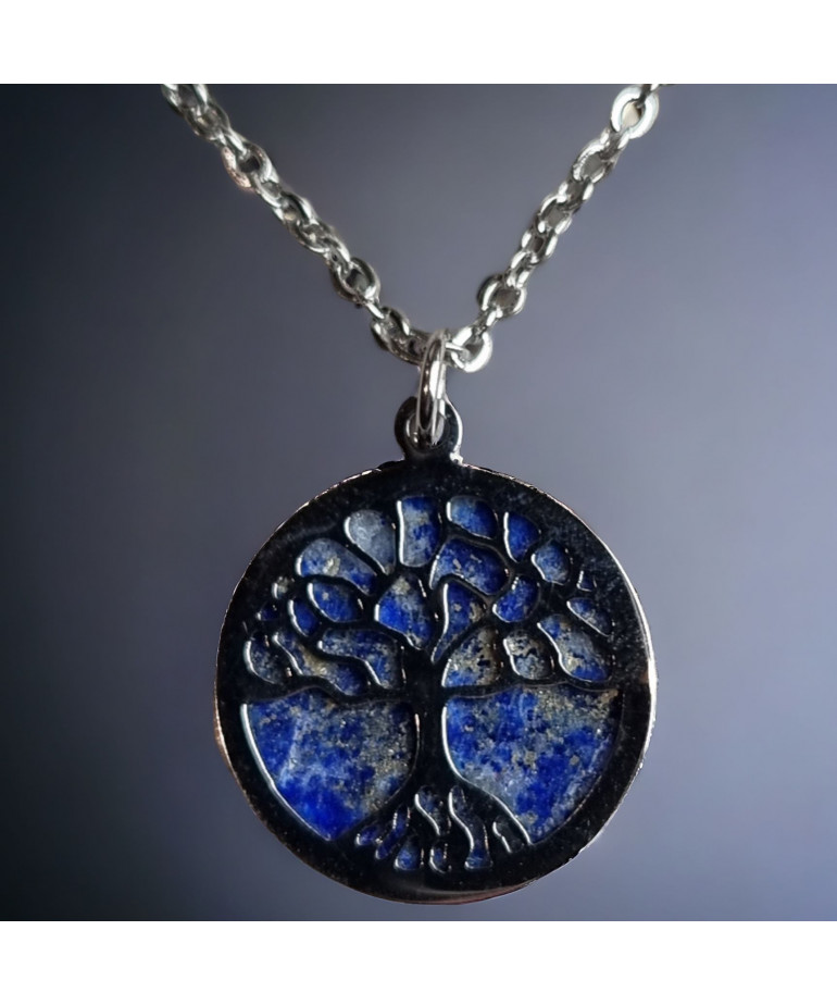 Pendentif Lapis-lazuli Arbre de vie avec chaîne
