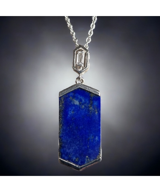 Pendentif Lapis-lazuli et Zirconium avec chaîne argent 925