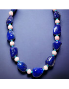 Collier Lapis-lazuli Corail peau d'ange & Turquoise avec fermoir Argent 925