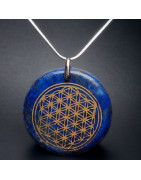 Pendentif Lapis-lazuli Fleur de vie avec chaîne Acier inox