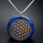 Pendentif Lapis-lazuli Fleur de vie avec chaîne Acier inox