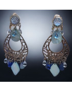 Boucles Nacre & Perles de verre Argent 925 à clips