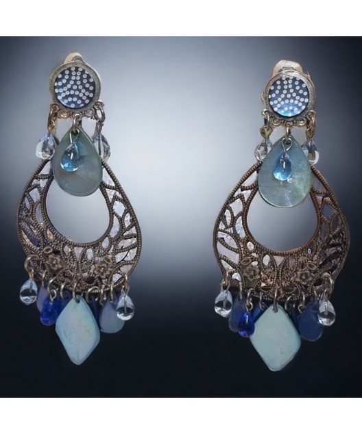 Boucles Nacre & Perles de verre Argent 925 à clips