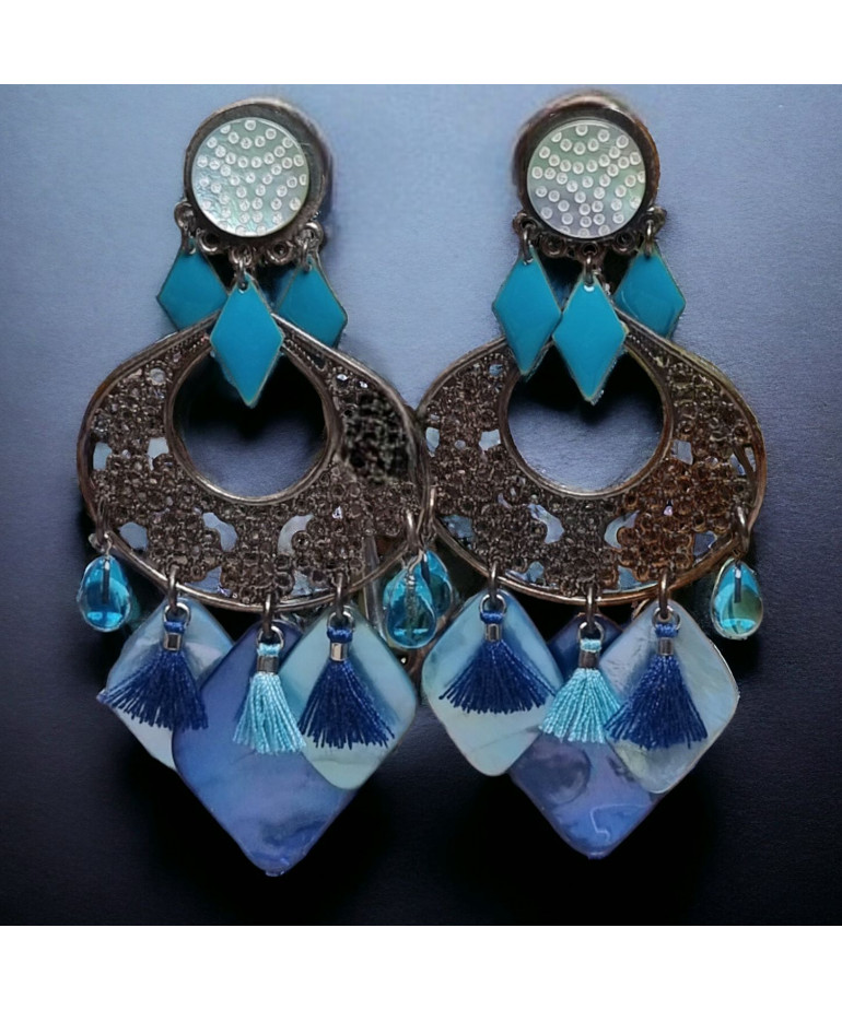 Boucles Nacre & Perles de verre Argent 925 à clips