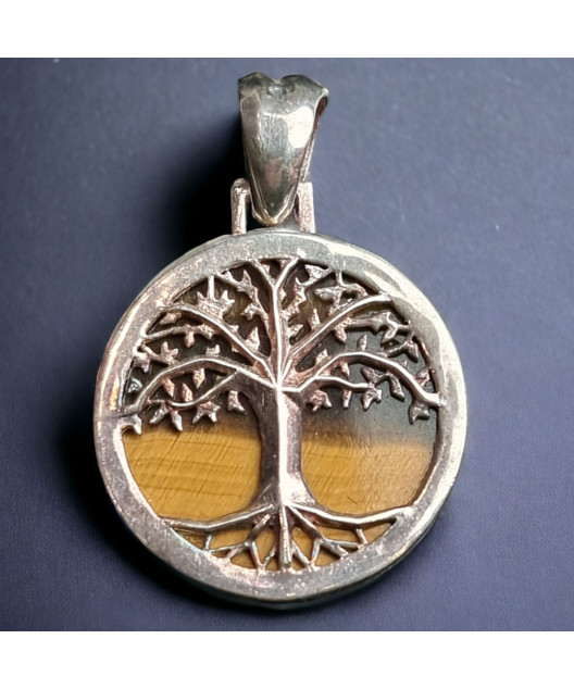 Pendentif Œil de tigre Arbre de vie Argent 925