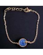 Bracelet Lapis-lazuli cabochon Acier plaqué or rose
