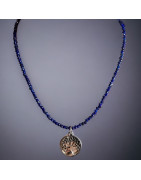 Collier Lapis-lazuli et Pendentifs Médailles Arbre de vie / Family Argent 925