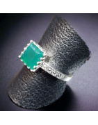 Bague Agate verte naturelle & Marcassite Argent 925 Taille 56