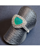 Bague Agate verte naturelle & Marcassite Argent 925 Taille 55