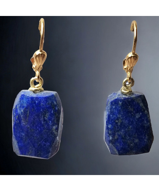 Boucles Lapis-lazuli facettées Plaquées or