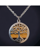 Pendentif Œil de tigre Arbre de vie avec chaîne