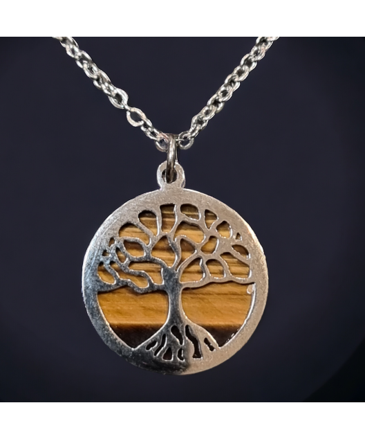 Pendentif Œil de tigre Arbre de vie avec chaîne
